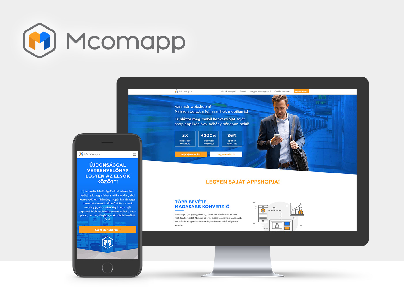 Elkészült saját fejlesztésű Mcomapp mobilshop applikációnk weboldala