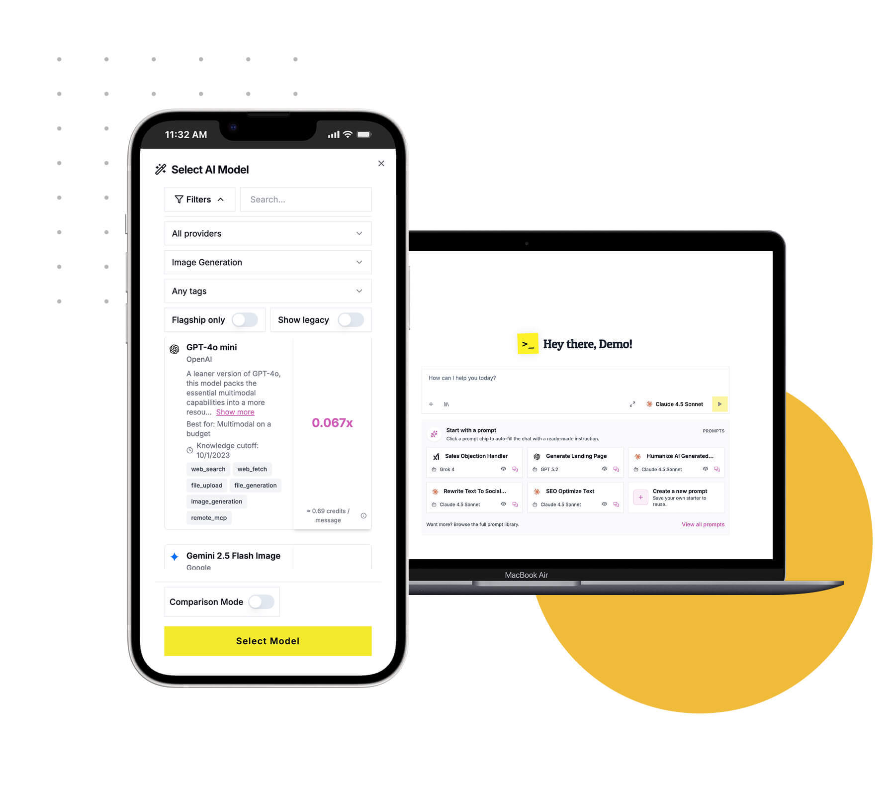 Sticky Prompts egységes AI chat felület modellválasztással és prompt könyvtárral