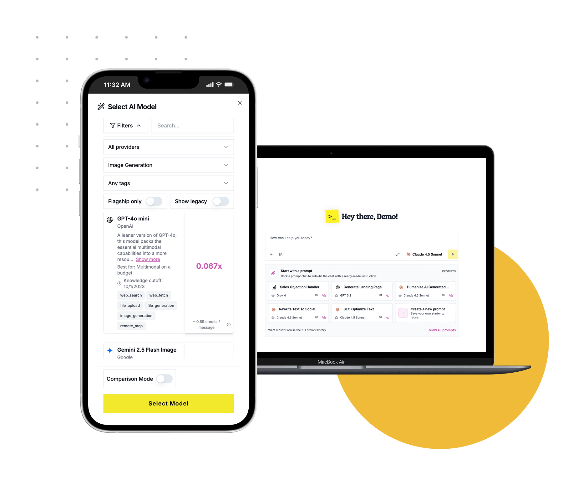 Sticky Prompts egységes AI chat felület modellválasztással és prompt könyvtárral