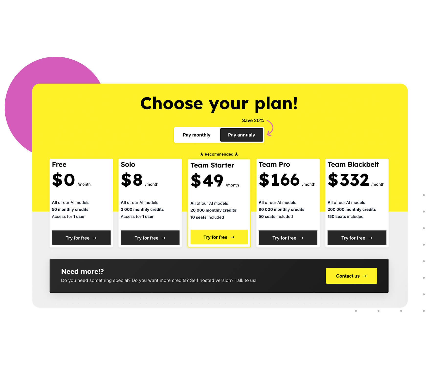 Sticky Prompts árazási szintek Free-től Enterprise-ig CTA gombokkal